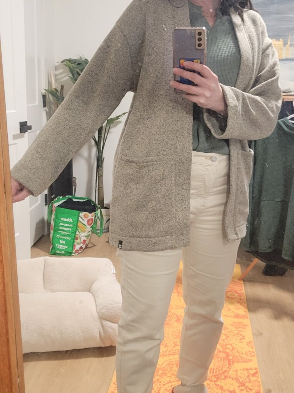 MEC Open Front Cardigan - Taupe/Sage Green/Brown - Recycled Fleece - Size M - Picture 6 of 6
